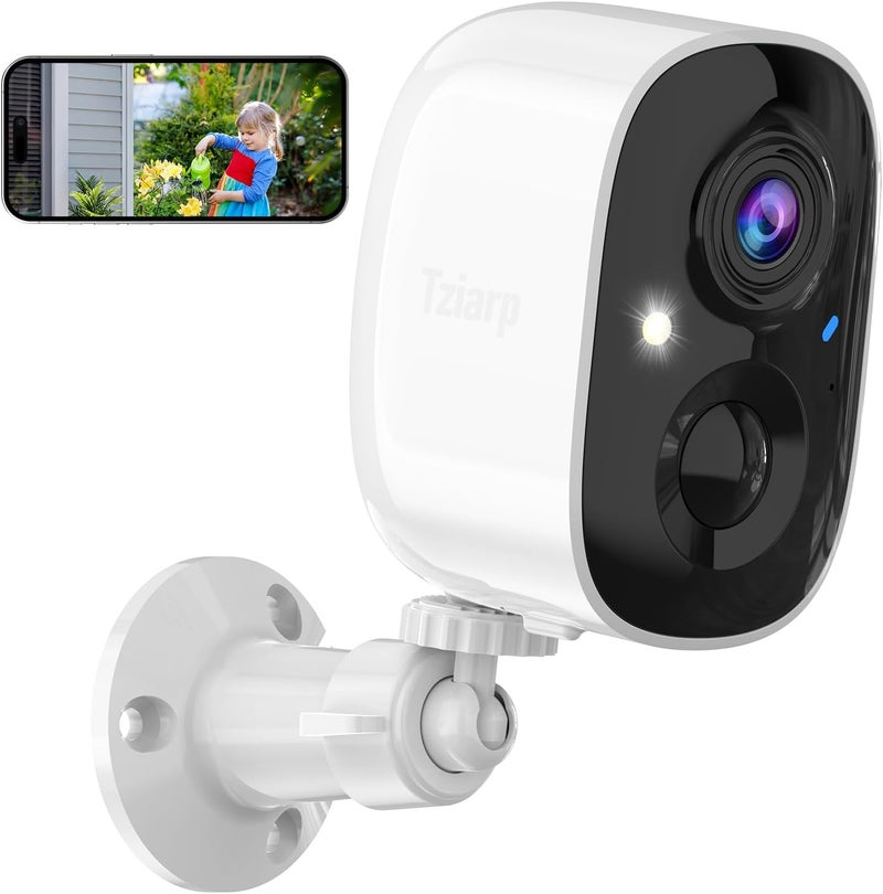 Tziarp 2K UHD Smart Wireless Security Camera Indoor/Outdoor,Battery Powered WiFi Camera with Color Night Vision, Motion Detection, 2-Way Audio, Weatherproof, Cloud/SD Storage for Home Security (2.4GHz Only) - Image 1